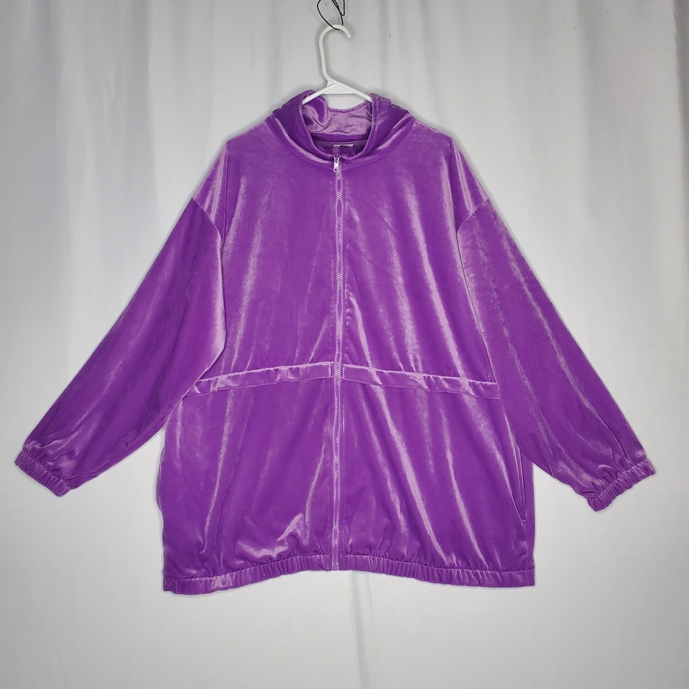 Roamans Velour Track Suit Set Women Petite 2X Purple Mock Zip Pocket Vtg 80s 90s